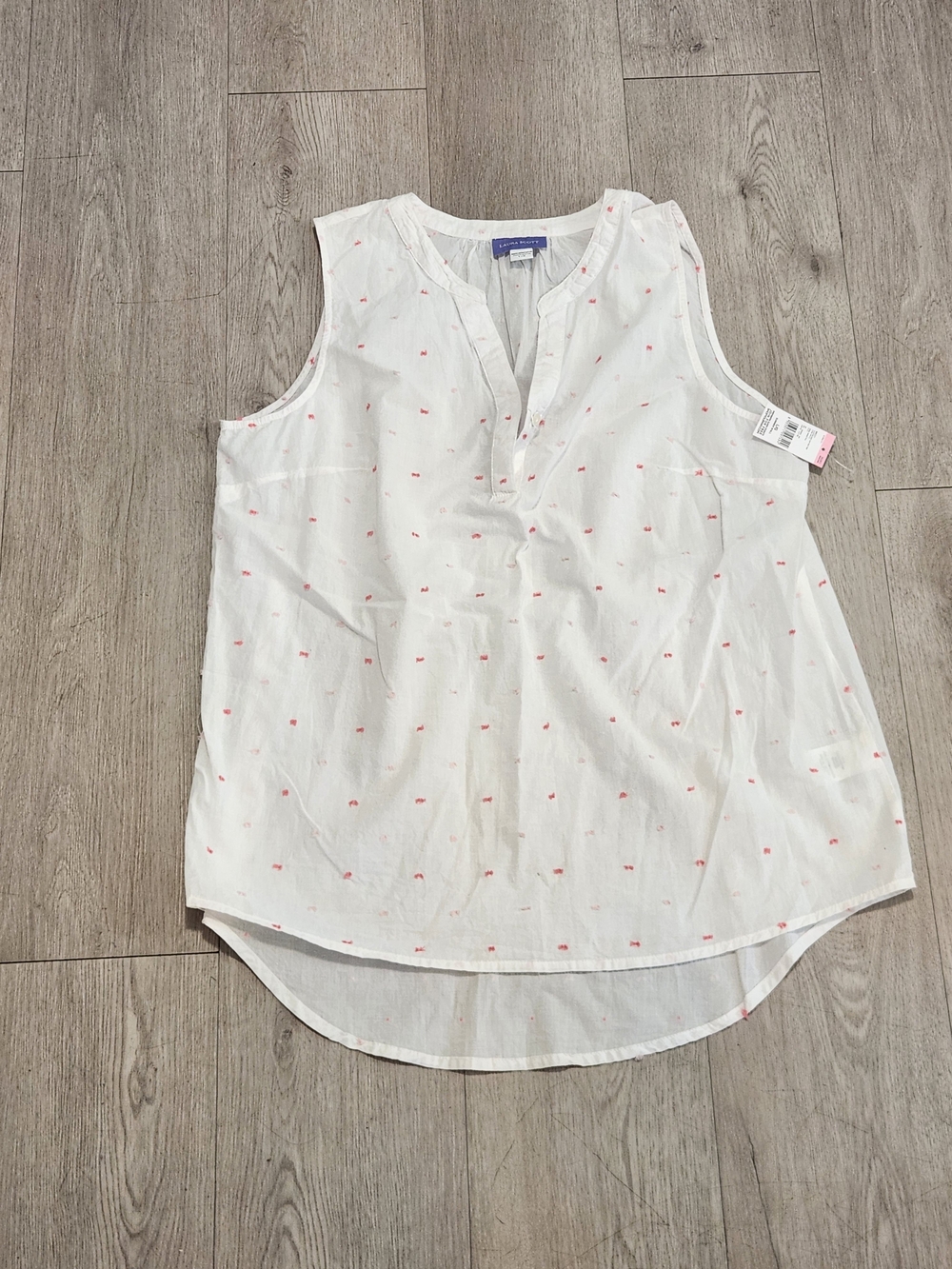 ​NWT Laura Scott White Pink Clip Dot Sleeveless Top L
​